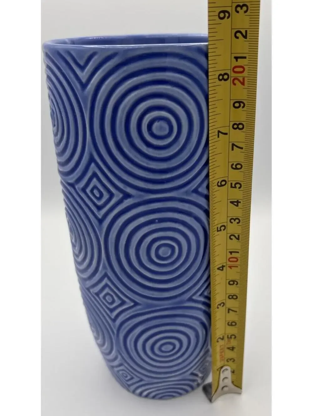 FTD Blue Vase, Ceramic Geometric Circle Design 8.75